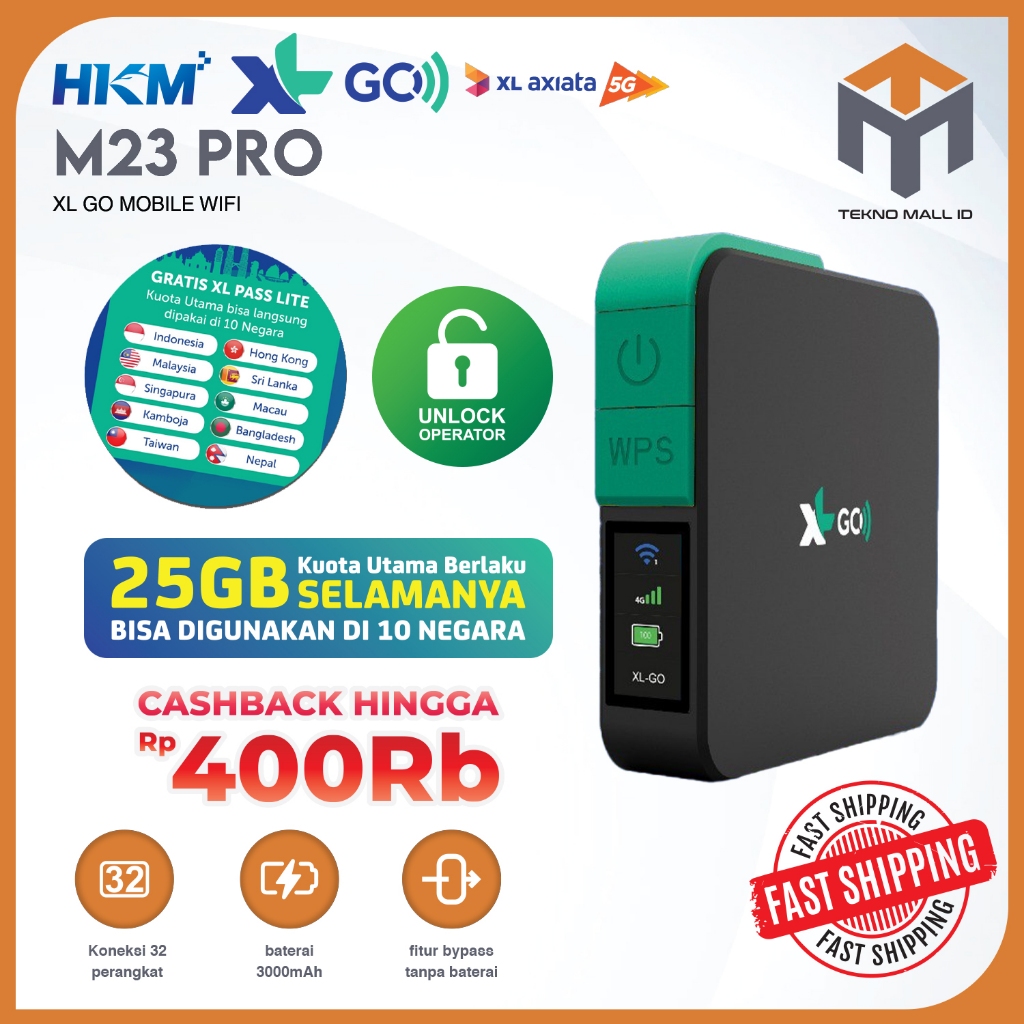 HKM M23 PRO Modem Mifi Wifi XL GO IZI 4G Portable Bypass & Unlock Bonus Data 25GB