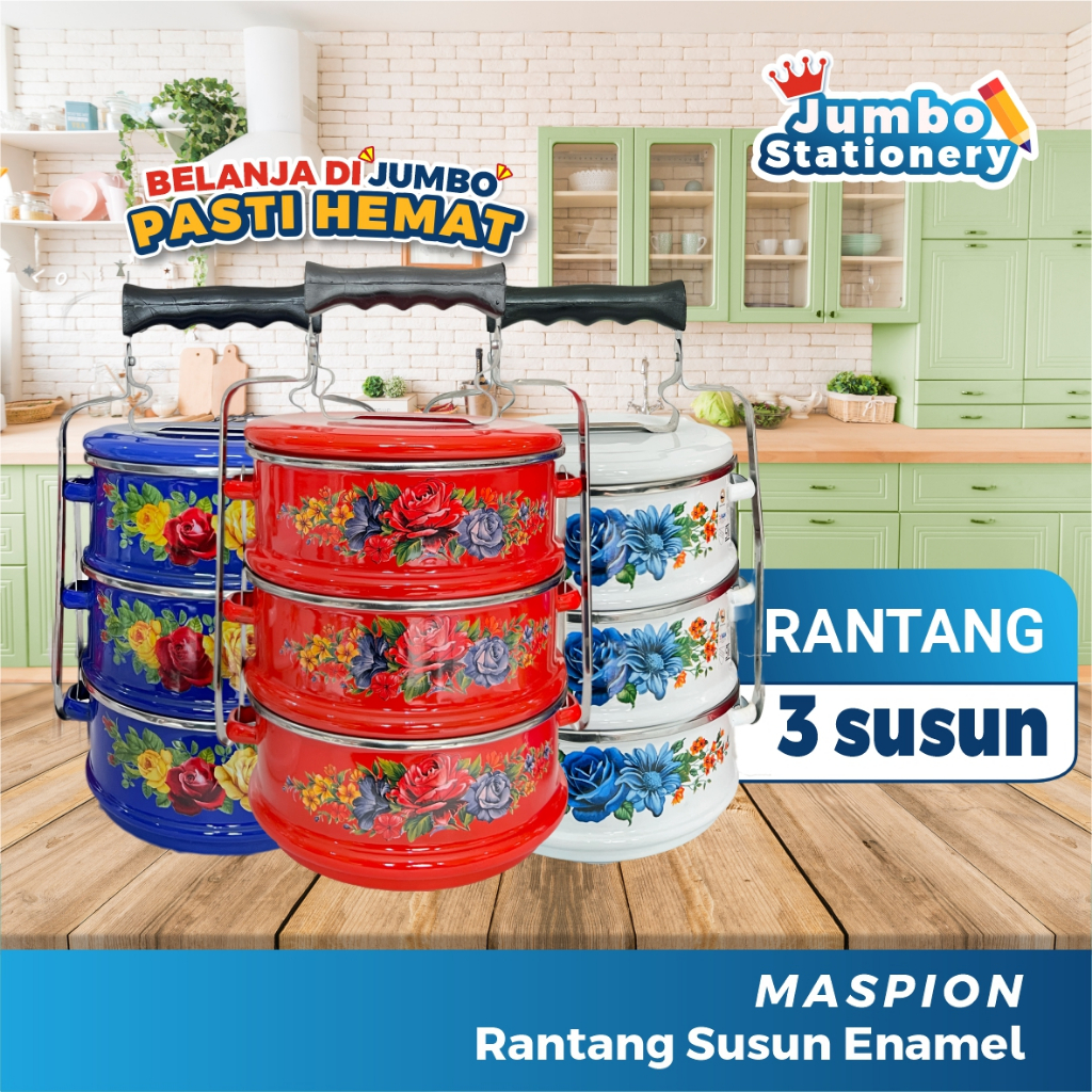 Maspion Rantang 3 Susun Klasik Jadul Stainless Enamel Kedaung Rantang Motif Bunga