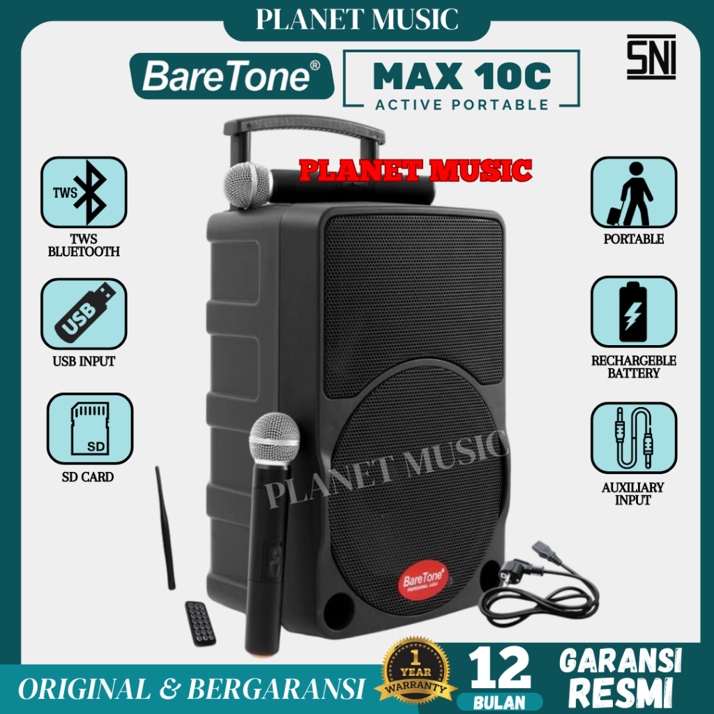 Speaker Aktif Portable Baretone 10 Inch USB Bluetooth MAX 10C