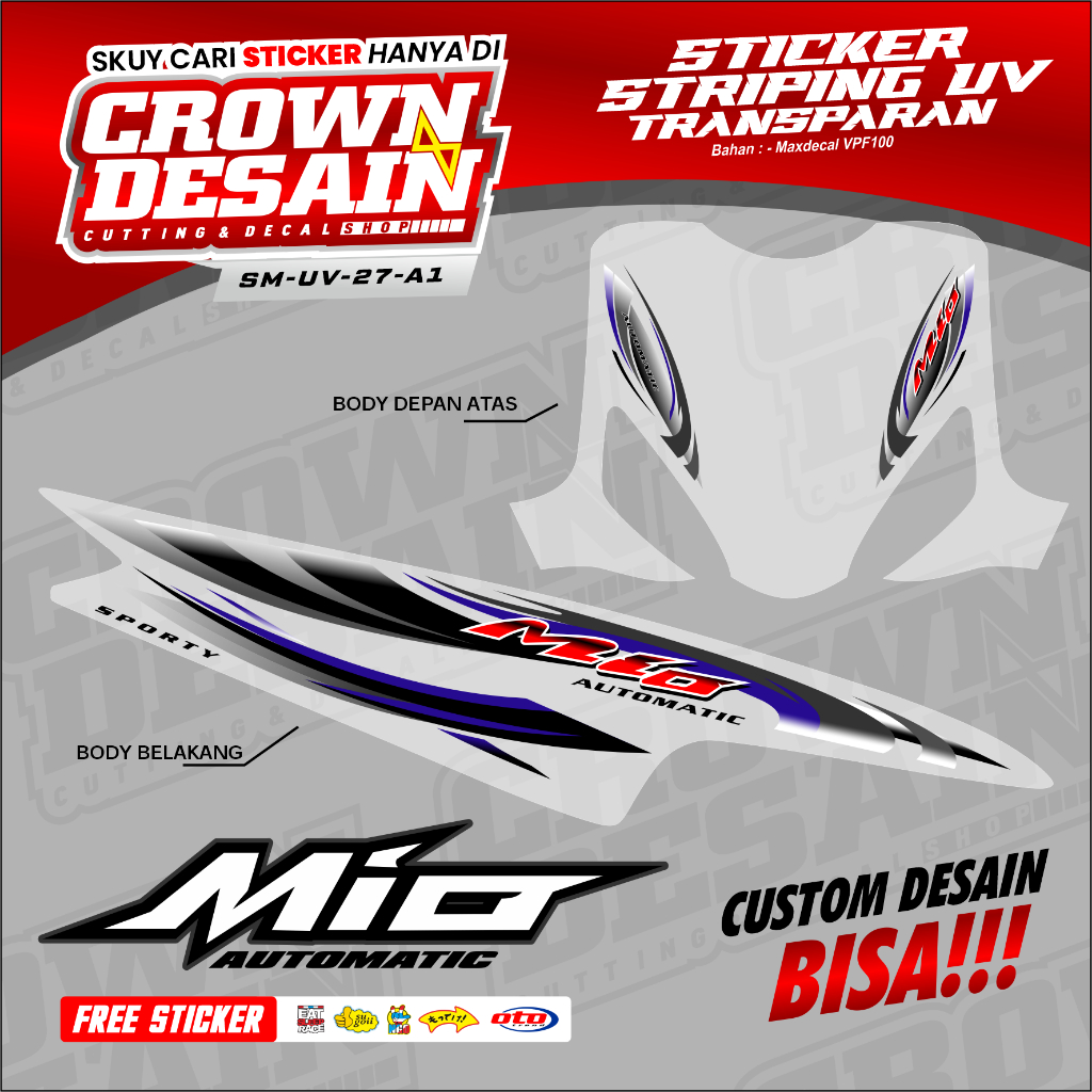 Stiker Striping Mio Sporty Mio Smile Variasi Original Striping UV Transparan Mio Sporty Minimalis - 
