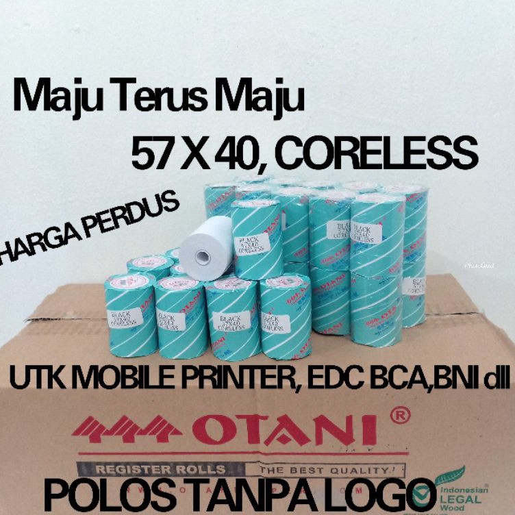 

KODE J49F Kertas Struk Thermal Polos Untuk Spot Gojek 57x4 CORELESS Harga Perdus Merk Otani