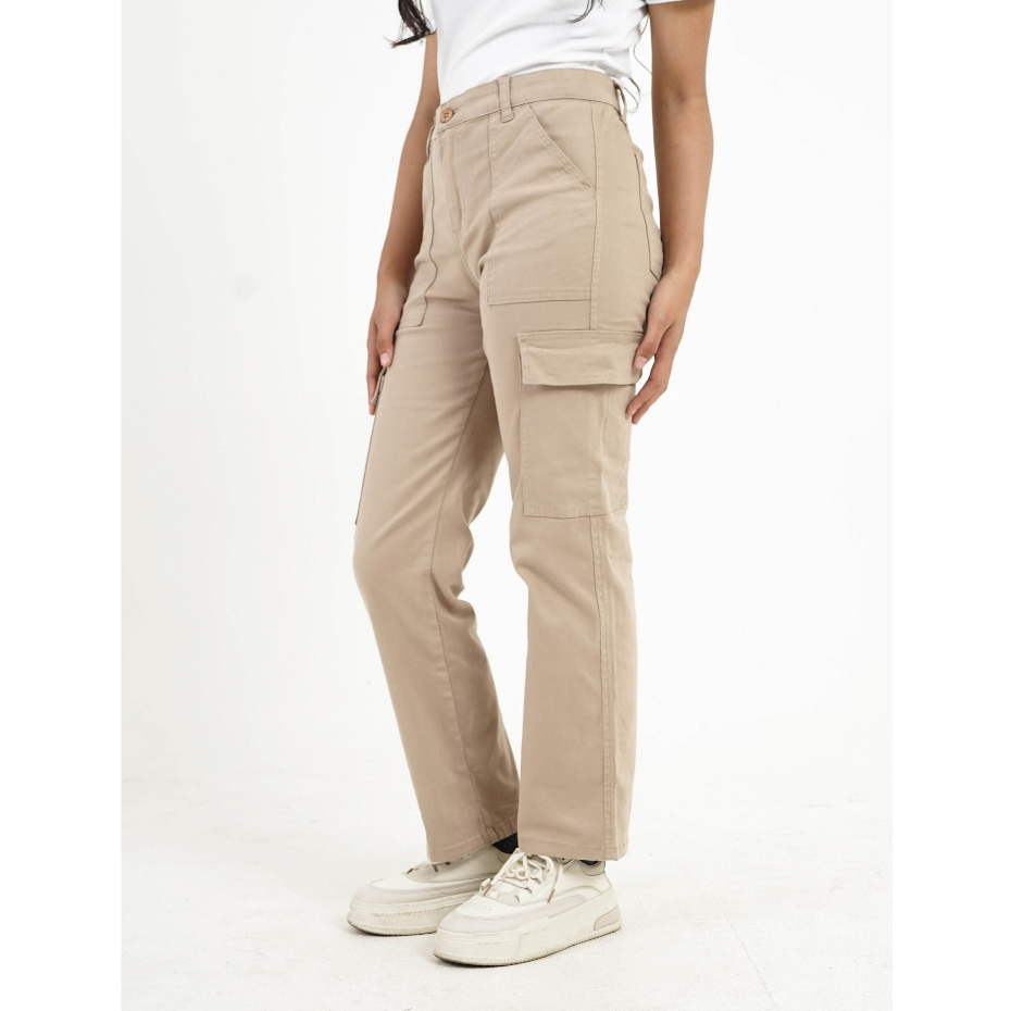 3Second Celana Cargo Wanita Panjang Loose Fit Katun Twill Cargo On OL-C051024