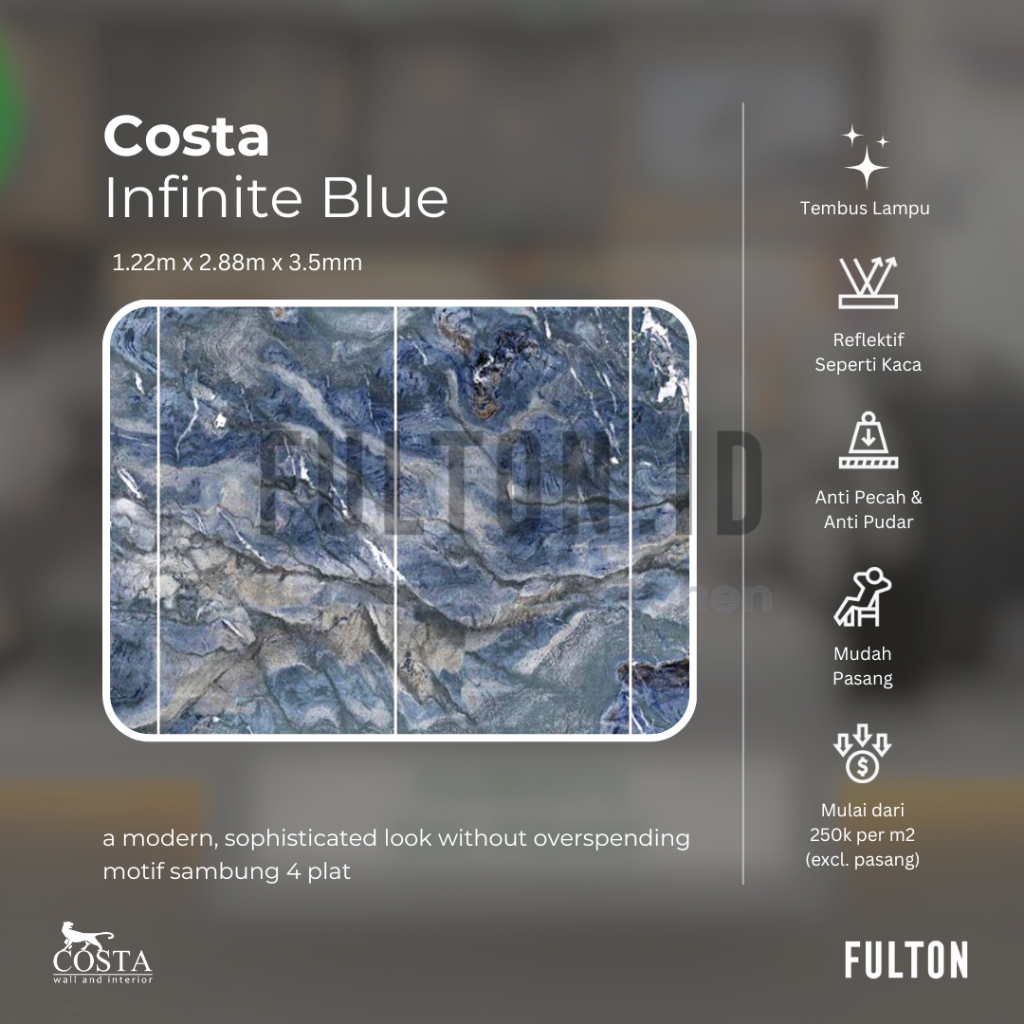 Costa PVC Akrilik Marmer Infinite Blue 1.22m x 2.88m x 3.5mm