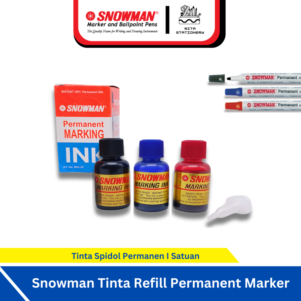 

Snowman Refill Tinta Spidol Permanent Marker / MBI-20 HItam Biru Merah Permanen tidak bisa dihapus - Satuan