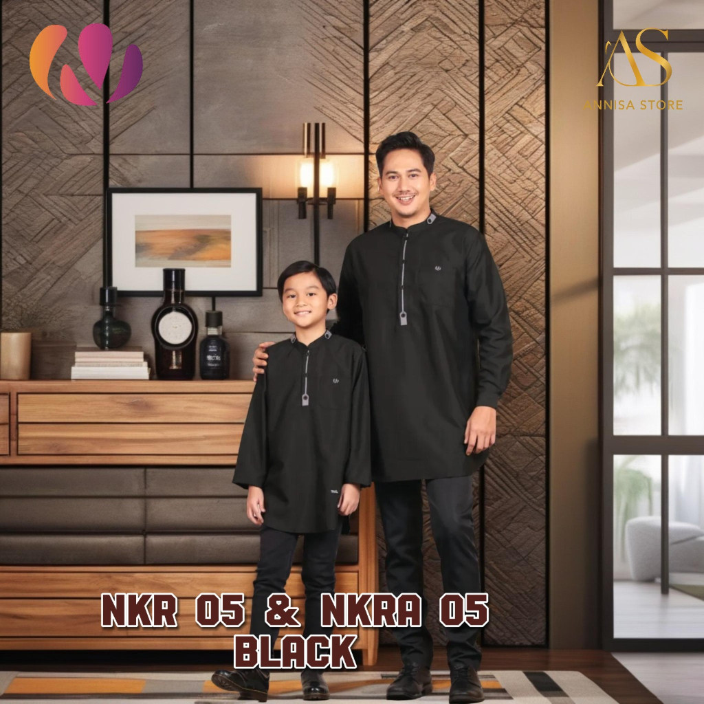 BAJU SARIMBIT COUPLE ATASAN KURTA NIBRAS  NKR 05 & NKRA 05 BLACK /  SARIMBIT COUPLE KOKO KURTA AYAH 