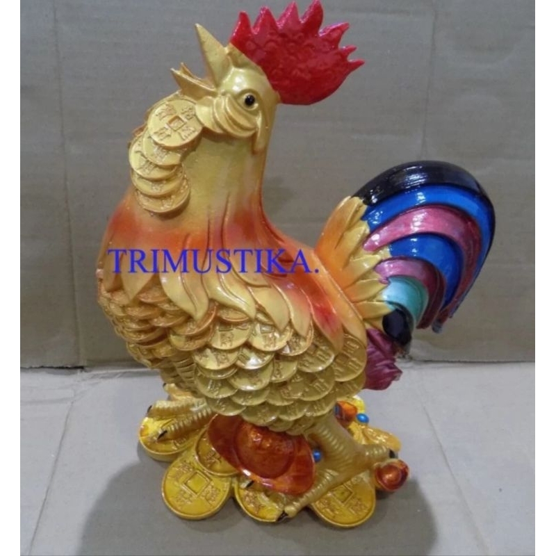 Patung Ayam Jantan Besar Fengshui Fiber Warna