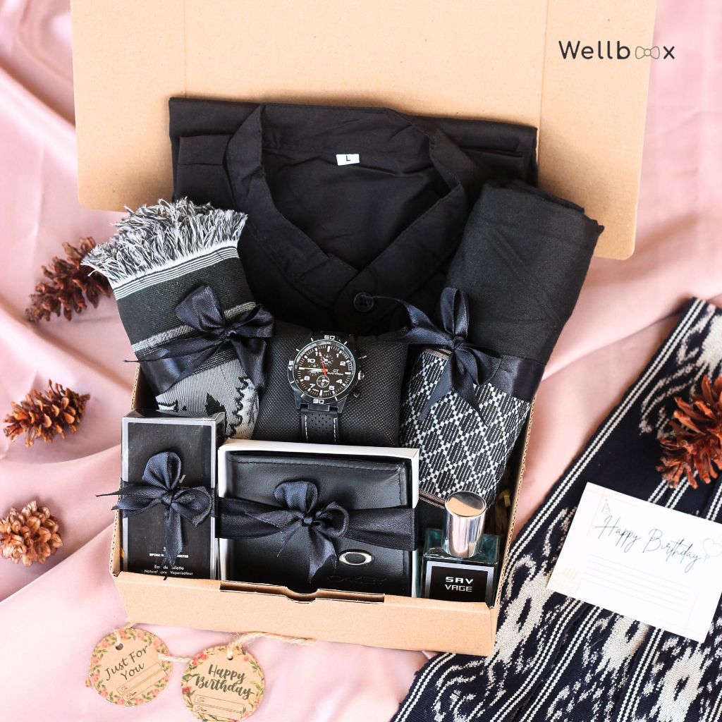 GIFT BOX COWOK MUSLIM HAMPERS BOX SARUNG SAJADAH KOKO JAM TANGAN DOMPET PARFFUM PREMIUM MURAH