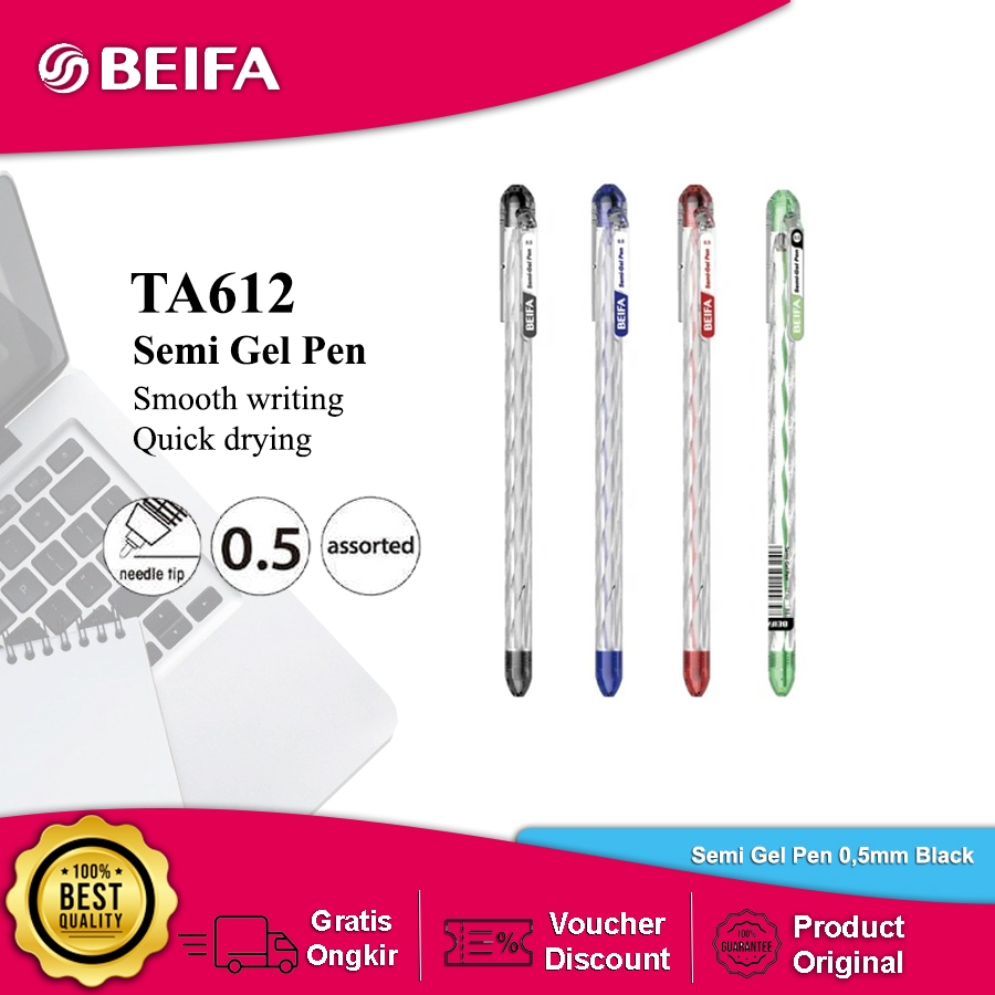 

Beifa Semi Gel Pen Black 0.5mm Quick Drying Smooth Writing TA612A