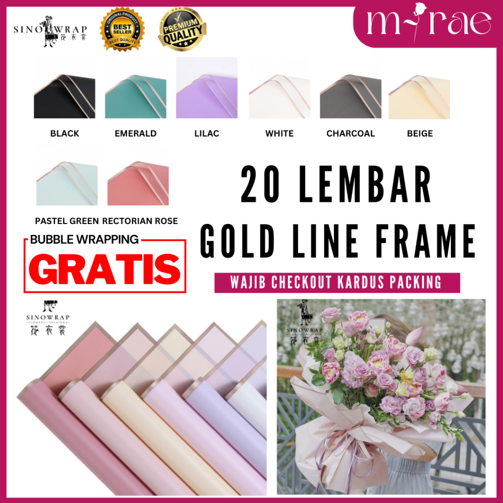 

KERTAS BUKET BUNGA CELLOPHANE GOLD LINE FRAME PREMIUM SINOWRAP FLOWER WRAPPING [20 LEMBAR]