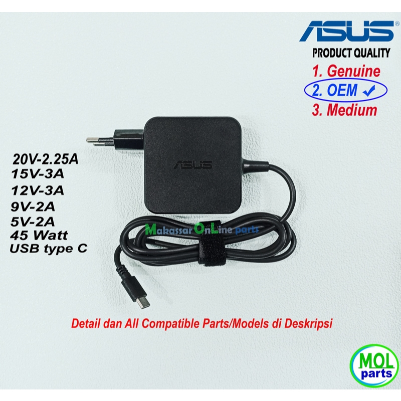 Adaptor Charger Asus  ExpertBook B3000  20V 2.25A 45W USB Type C OEM