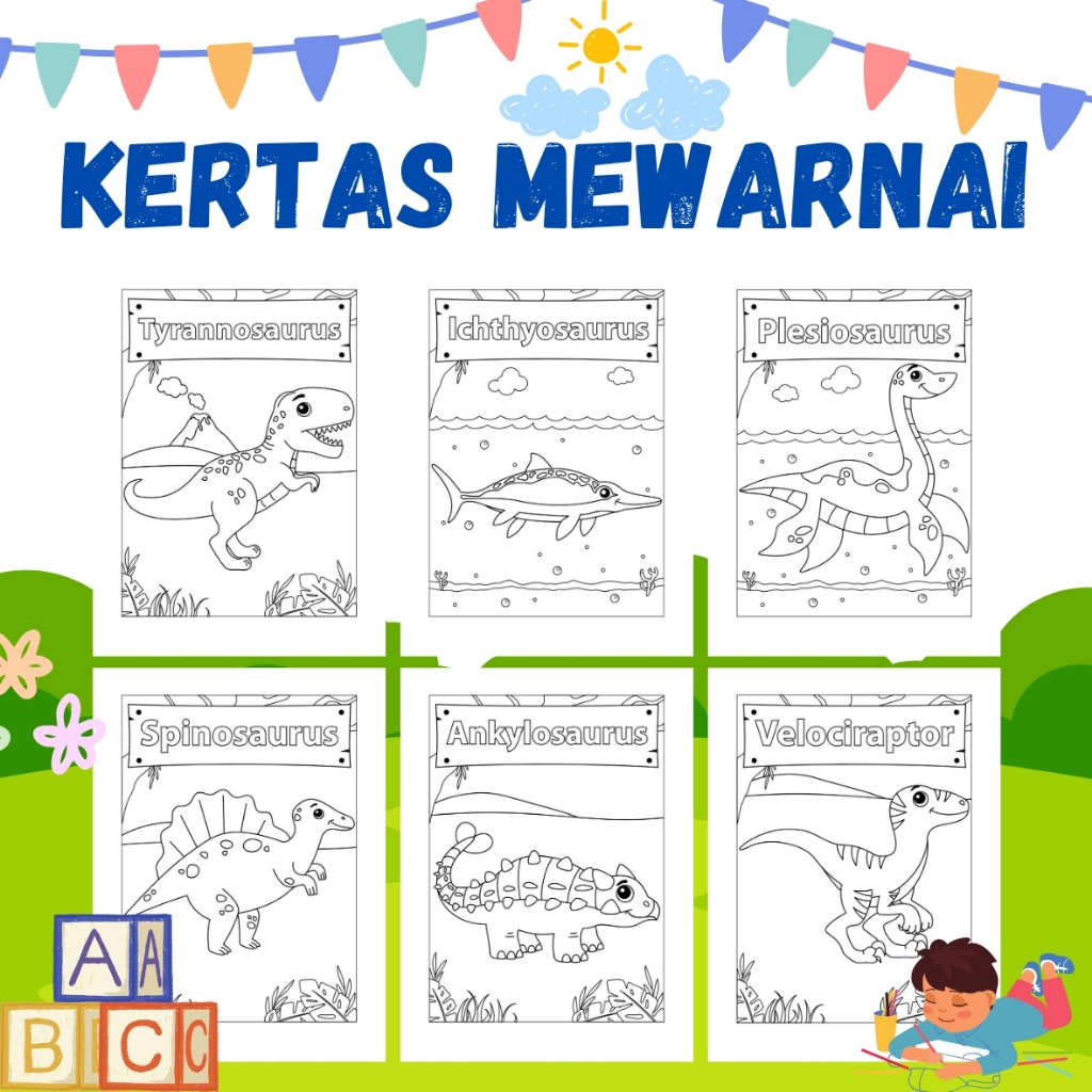 

KERTAS MEWARNAI COLORING SATU PACK TEMA DINOSAURUS | COLORING BOOK | KERTAS MEWARNAI ANAK PAUD TK SD