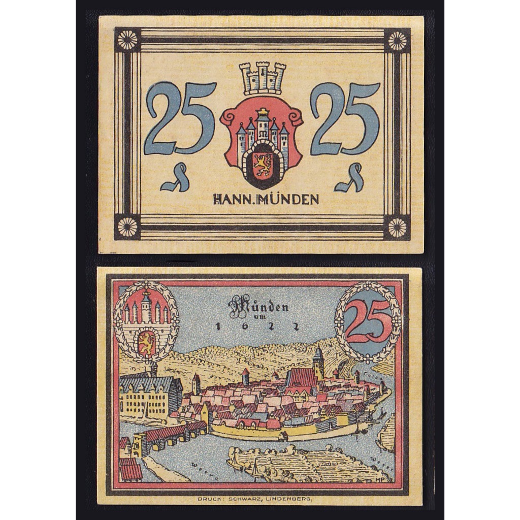 Uang kertas darurat militer (notgeld) Jerman 25 Pfennig tahun 1914-1924 #Hann. Münden - Prussian pro