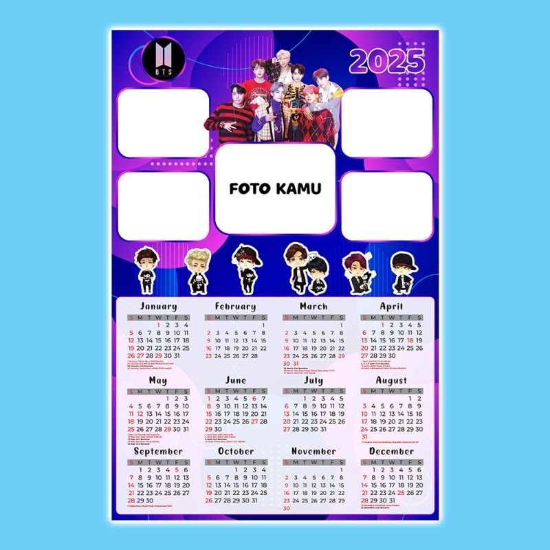 

[NEW] Kalender Dinding BTS K-POP 2025 Custom Foto - [PRE-ORDER]