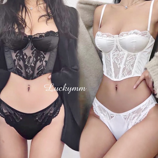 HJ6 Bustier set sexy lingerie wanita  Bustier Top lingerie sexy korset bra wanita 6