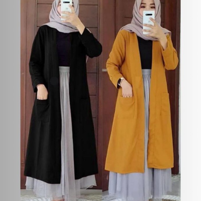 FG2 Outer blazer Panjang Wanita Muslimah Kekan Blazer long cardan wanita bahan kaos nyaman