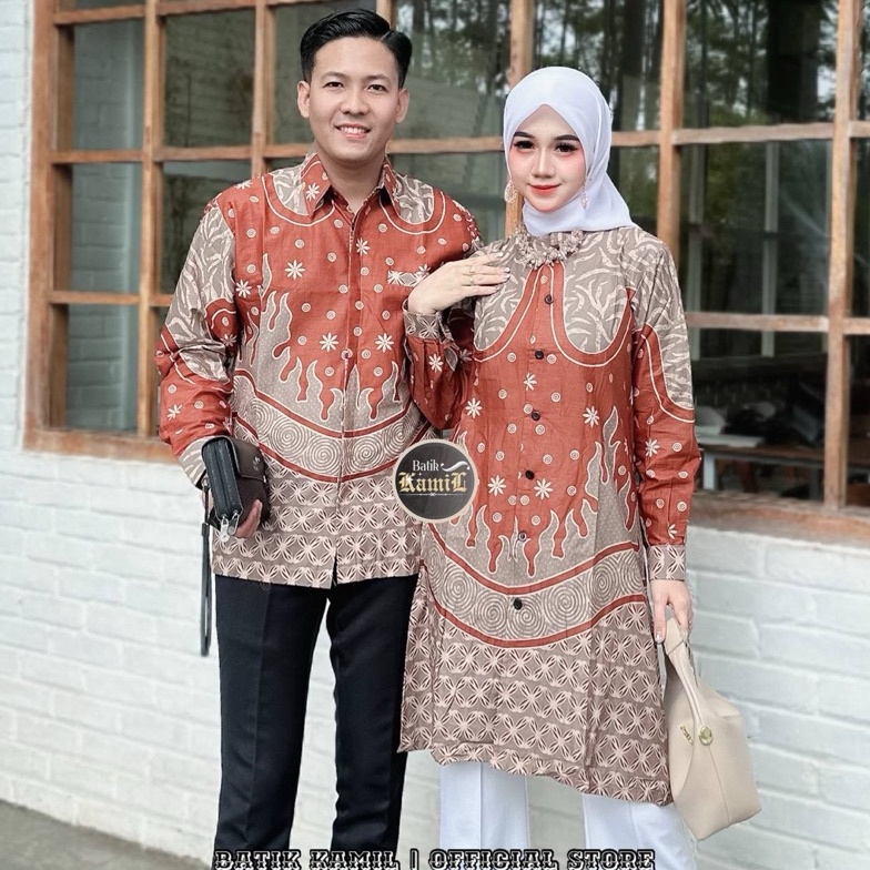 KODE X95H Batik Tunik Couple Modern Set Pakaian Couple Kemeja Batik Pria Lengan Panjang M  L  XL  XX