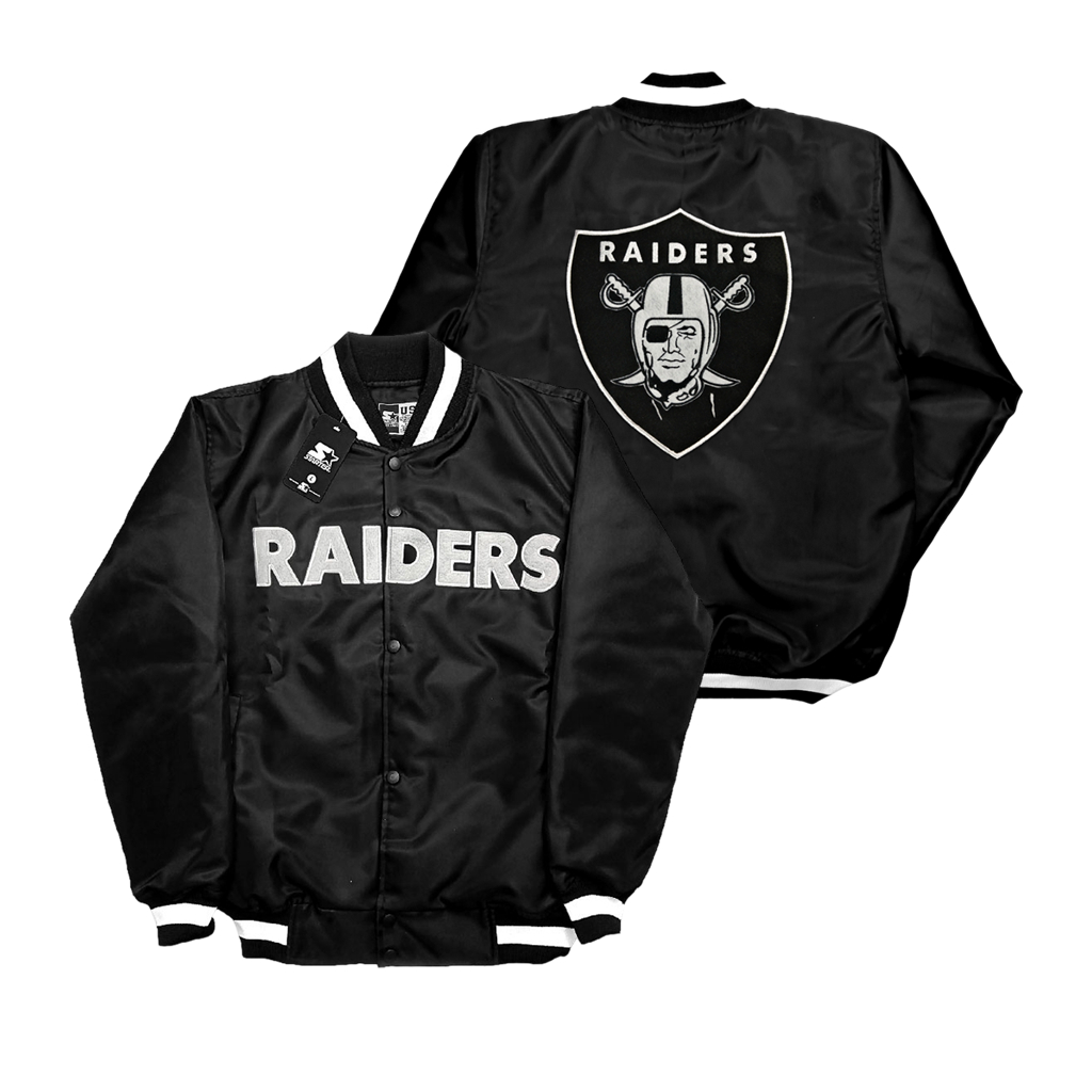 Raiders Bomber Jacket Varsity NFL Black Full Embroidery - Akar Official Shop