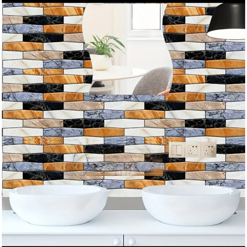 Wallpaper Sticker Dinding Minimalis PVC Elegan Motif Keramik 3D