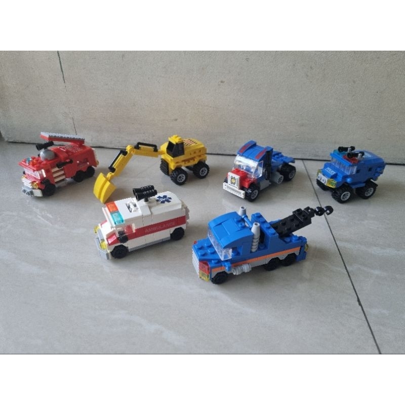 ya mainan lego vehicle robot block balok susun brick super rescue team ambulance fire truck police c