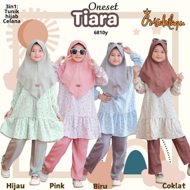 GROSIR 135.700, SETELAN ANAK MURAH, SET TUNIK TIARA+JILBAB, Usia 6-11thn