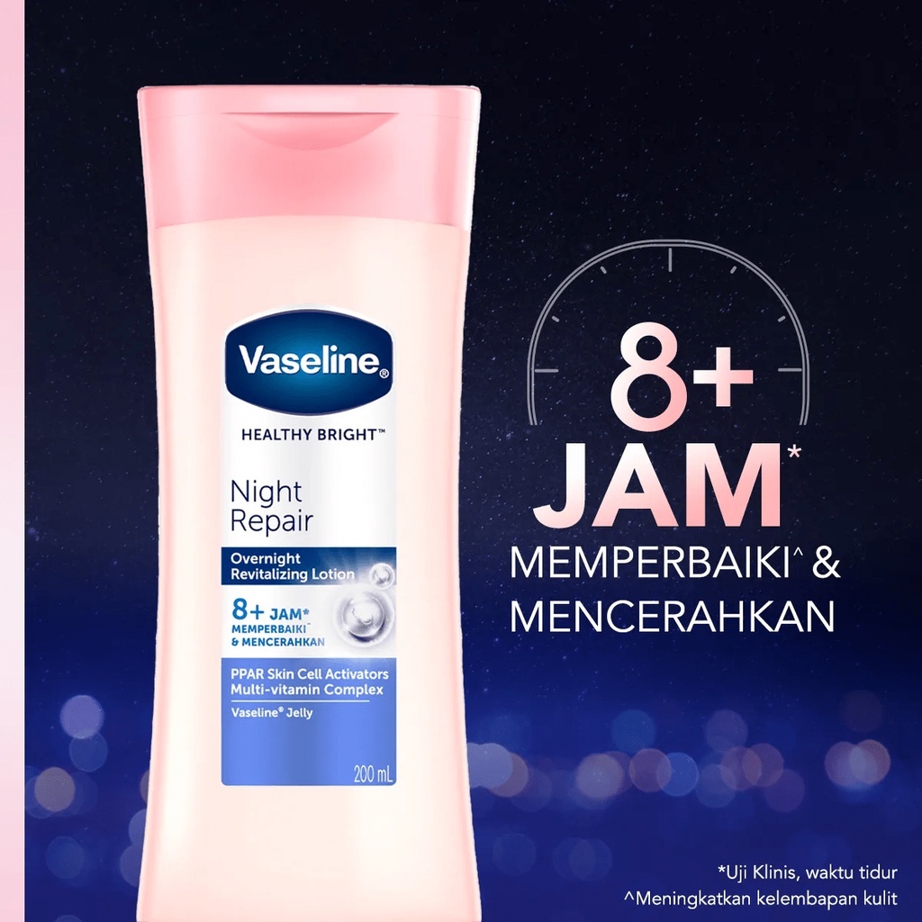 Vaseline Lotion Healthy White Night Repair 200 mL - Handbody Vaseline - Mencerahkan - BISA COD