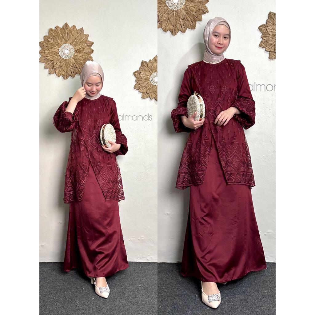 FARAH DRESS SATIN SILK + OUTER VEST BRUKAT GAMIS KONDANGAN BRUKAT BUSUI FRIENDLY