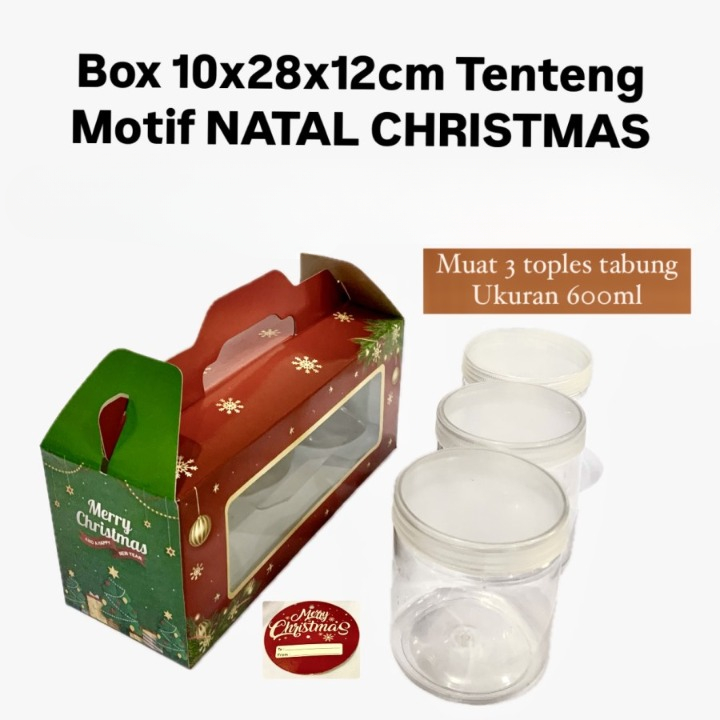 

( 5 pcs ) Box Natal Jinjing Muat 3 Toples Tabung 600ml Dus Tenteng Christmas Ukuran 10x28x12cm