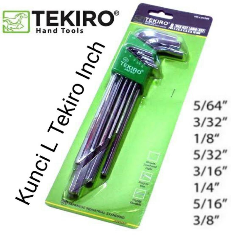 TEKIRO KUNCI L INCI SET METRIK PANJANG 8PCS / KUNCI L INCHI 3/8" - 5/64" 8 PCS