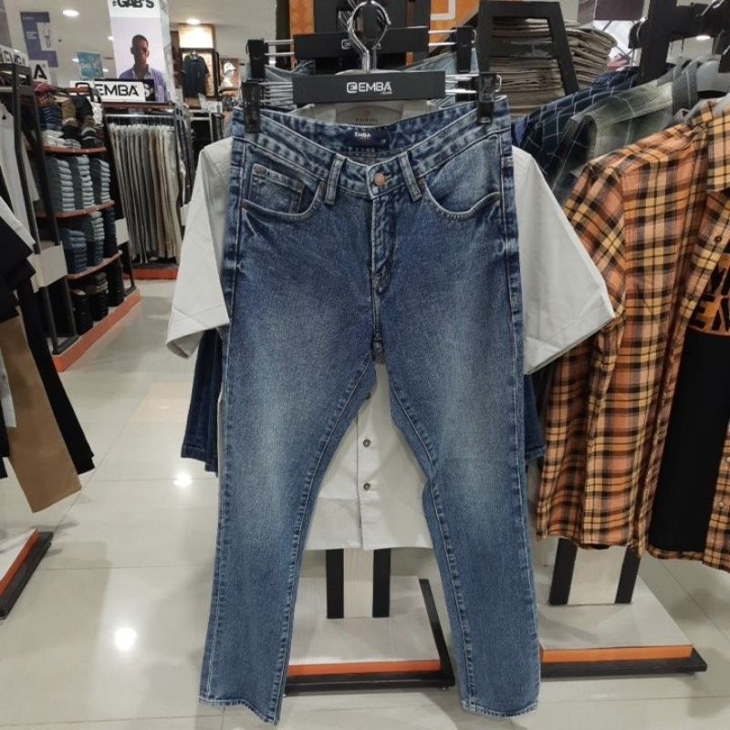 EMBA JEANS CELANA DENIM STEADY JIM REGULAR MEDIUM BALL WASH NON STRETCH ORI|6160690196