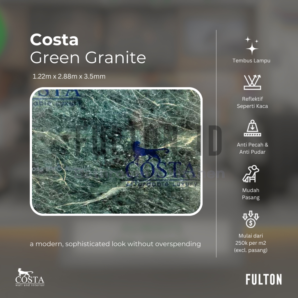 Costa PVC Akrilik Marmer Green Granite 1.22m x 2.88m x 3.5mm