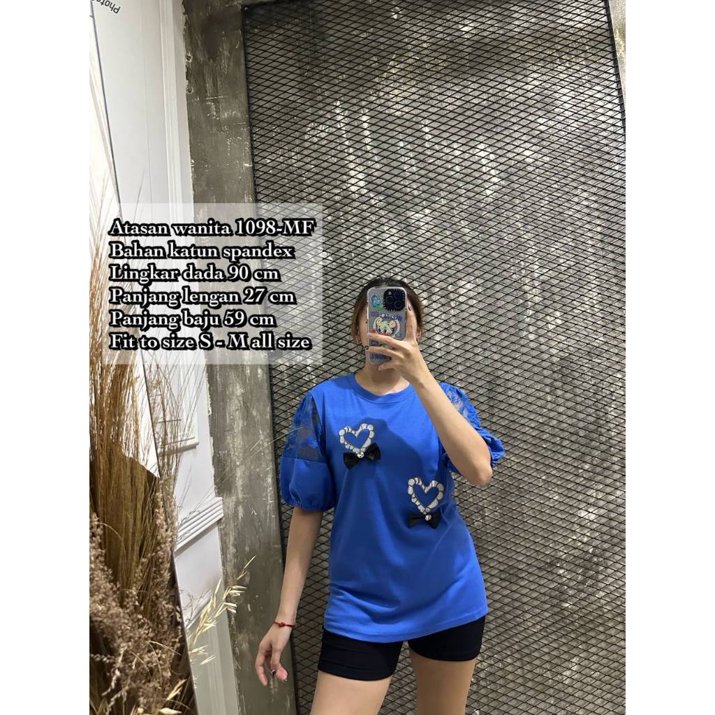 ATASAN 1098-MF KAOS LENGAN PENDEK WANITA IMPORT LD 90 FIT TO S-M BISA COD MF KUHAN