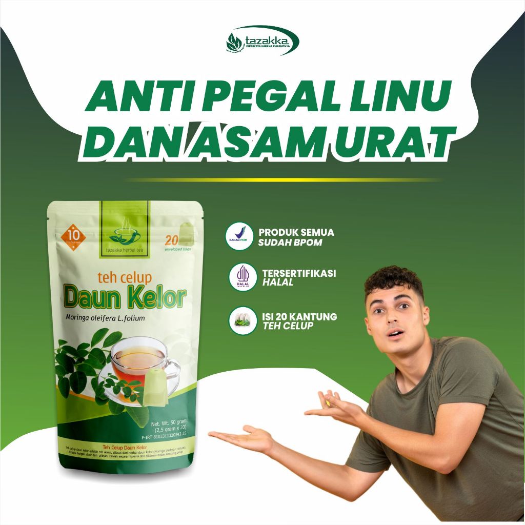 

Teh Celup Daun Kelor Kemasan Standing Pouch isi 20 Kantong Herba Tazakka Jamu Nyeri Sendi Minuman Kesehatan Teh Daun kelor Pengemasan Standar CPOTB