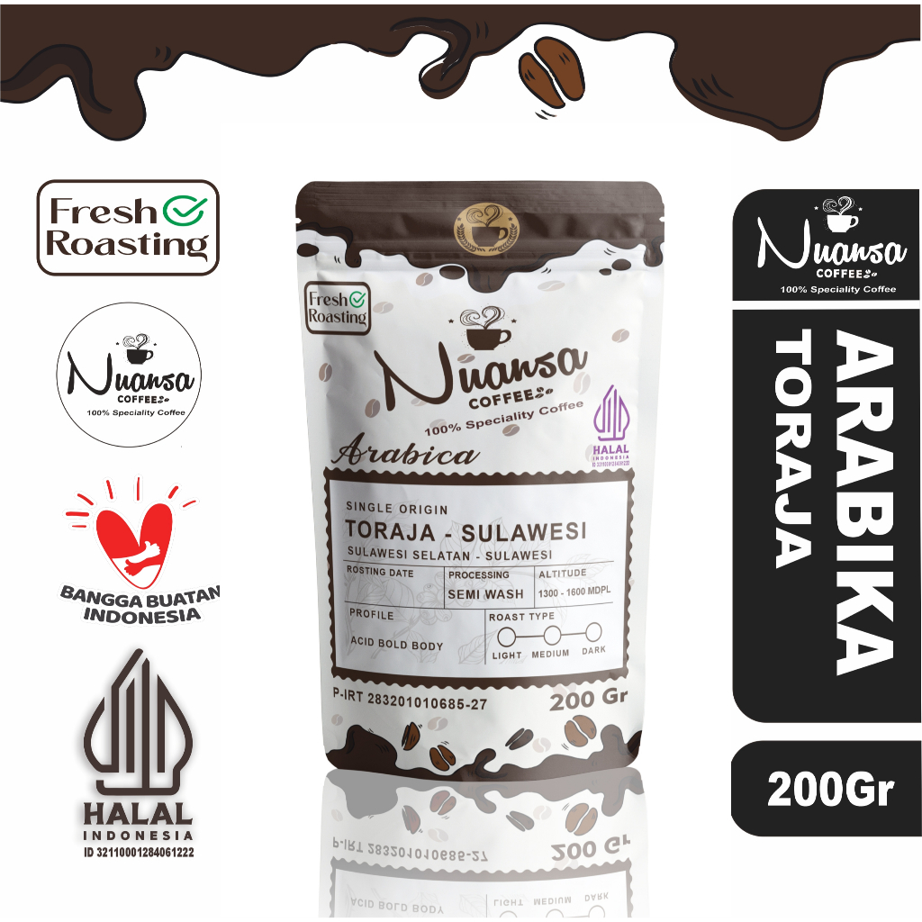 

Nuansa Coffee Arabika Toraja Speciality 100% Kopi Murni jaminan Fresh Roasting