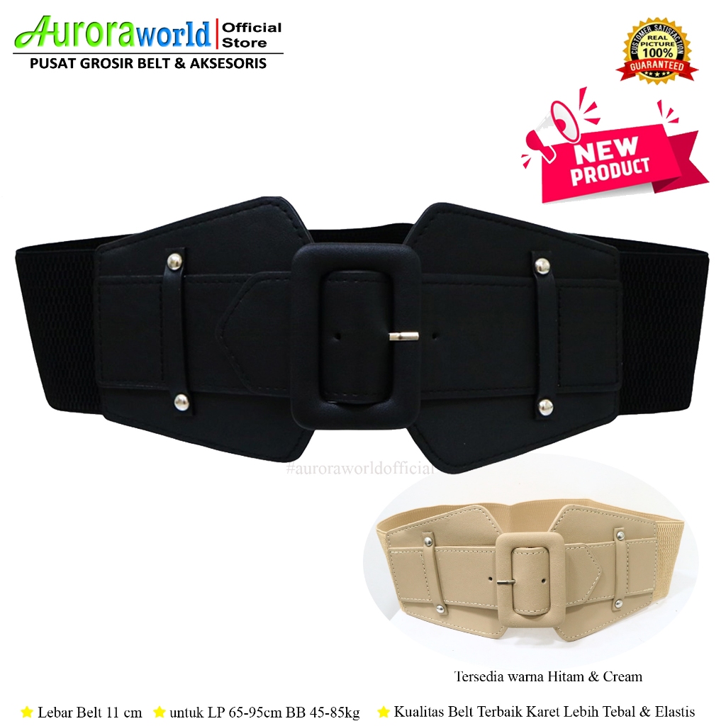 Auroraworld BELT OBI LEBAR IKAT PINGGANG KARET BESAR FASHION WANITA KOREA SABUK KULIT ELASTIS