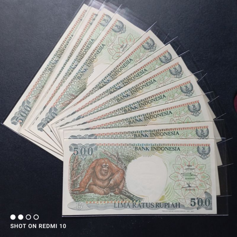uang kertas kuno 500 orangutan tahun 1992 baru asli utuh
