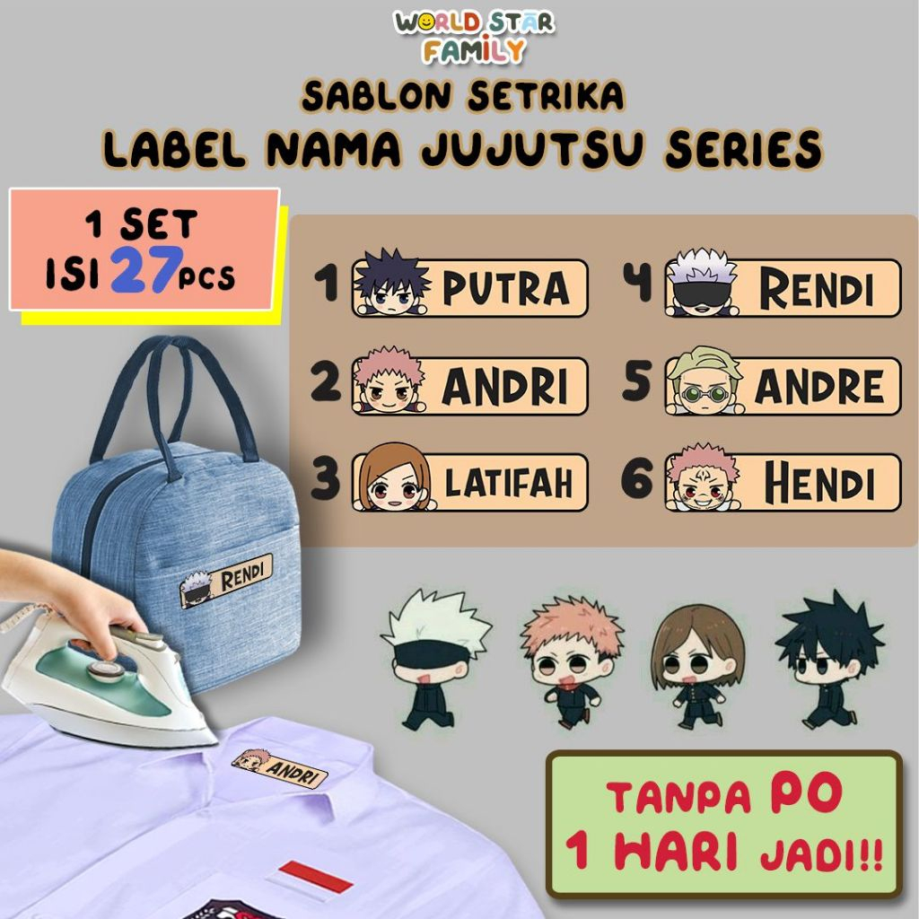 

WSF label SETRIKA baju anak JUJUTSU KAISEN Lucu Sablon setrika Stiker label stiker nama dtf custom label nama anak FREE CUSTOM NAMA stiker DIY kaos STIKER LABEL BAJU MURAH LABEL KAOS DIY Label nama Murah Laber termurah 2024 stiker nama waterproof