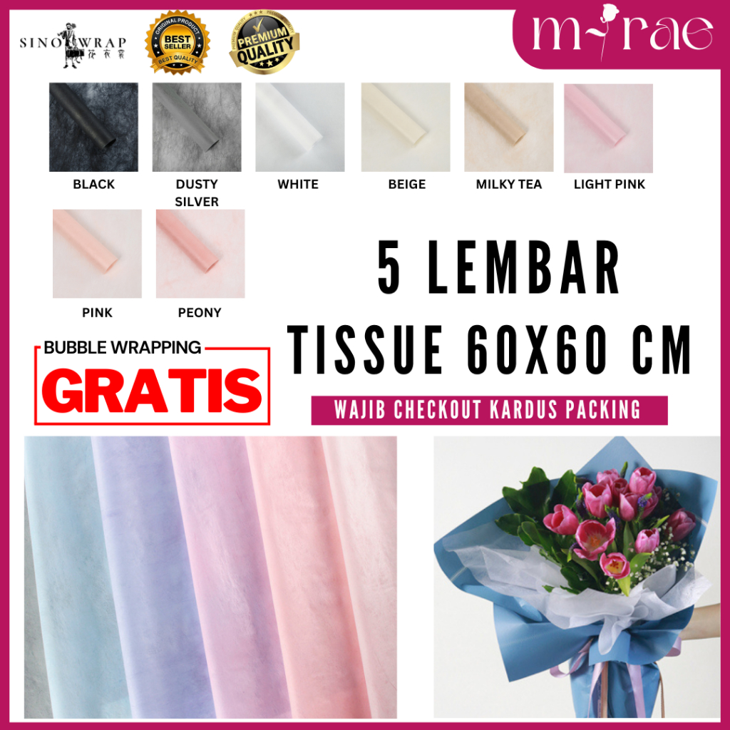 

KERTAS BUKET BUNGA TISSUE 60X60 CM PREMIUM SINOWRAP FLOWER WRAPPING [5 LEMBAR]