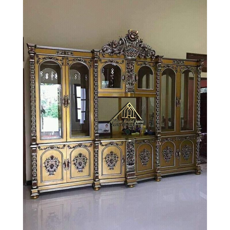 Lemari hias Bufet shima ukir pintu 6 kayu jati
