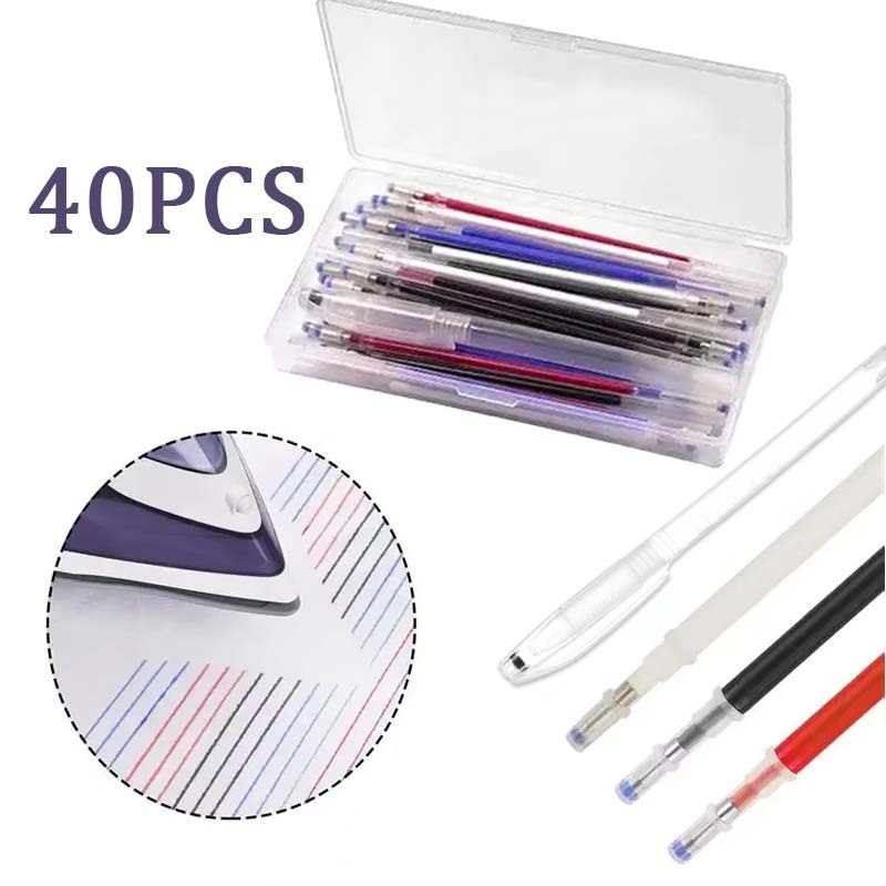 

40pcs Tinta+ 1 Case Heat Erasable Pen Pulpen Heat Erasable Pen Pola Panas Pen Penanda Kain