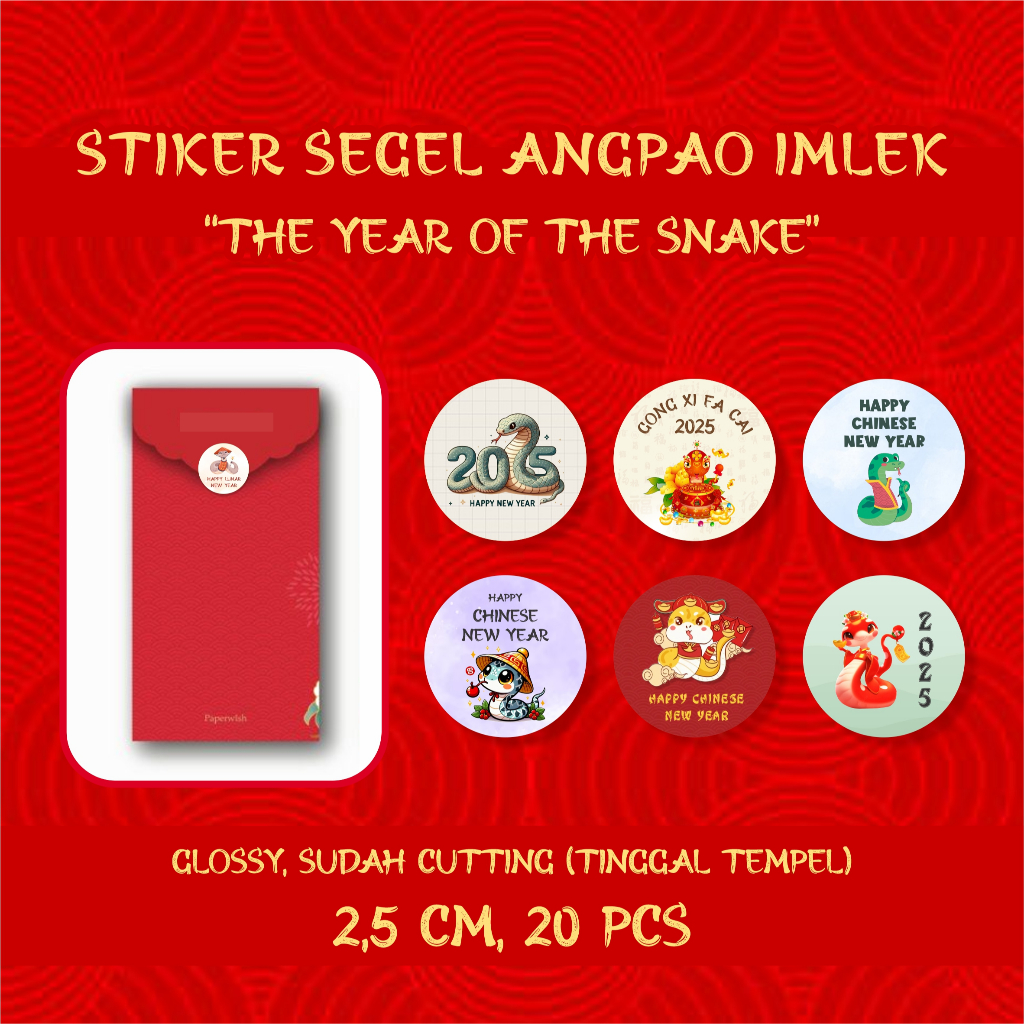 

20 pcs Stiker Segel Angpau Imlek 2025 The Year Of The Snake