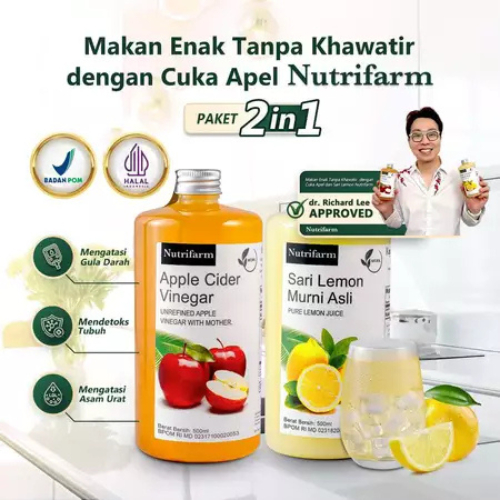 

CUKA APEL SARI LEMON PAKET 2 IN 1 ORIGINAL ORGANIK 500ML / APPLE CIDER VINEGAR