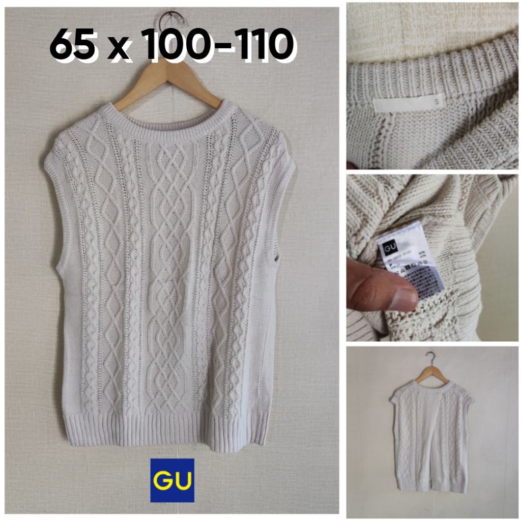 Vest Rajut Kepang GU by Uniqlo Coklat Susu Coksu Size S fit M Wanita Atasan Cewek Outer Rompi Knit G