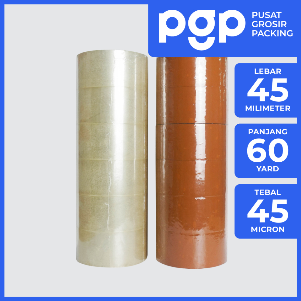 

Lakban Bening / Cokelat 45mm x 60 Yard | 1 Slop Isi 6 Pcs/Roll | OPP Tape 2 Inch 60Y | Lakban Murah Berkualitas