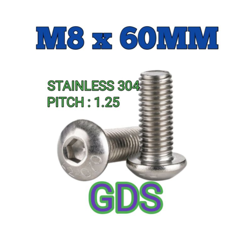 M8 x 60 Button Stainless 304 / Baut L Button Head Stainless 304