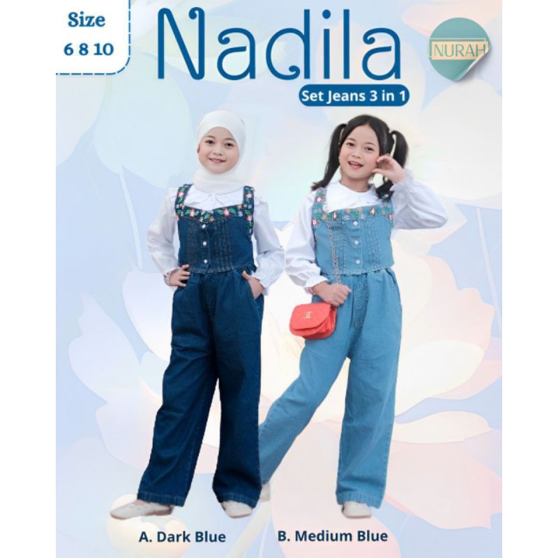 Nadila Set Jeans 3in1 By Nurah/ Set Jeans Anak Perempuan 5-10 Tahun/ Setelan Anak Perempuan Kekinian