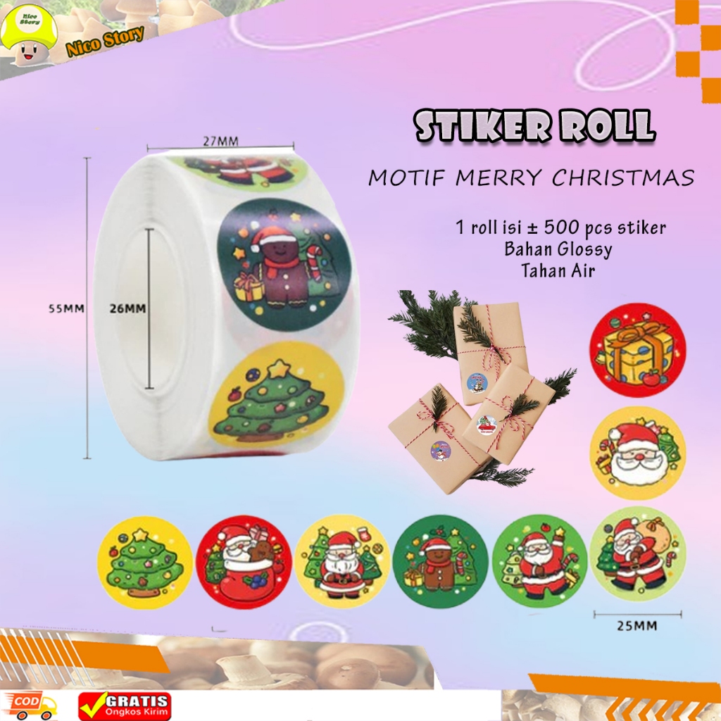

(NCS) Isi 500 PCS Stiker Merry Christmas Bulat 1 Roll Label Santa Claus Kemasan Hampers Natal Motif Santaclaus Sticker Sinterklas Tempel Isolasi Rol Selamat Natal Xmas