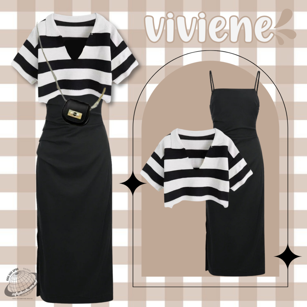 Korean Outfit Ngedate (Crop Top Korean Style + Midi Dress Knit)LI110