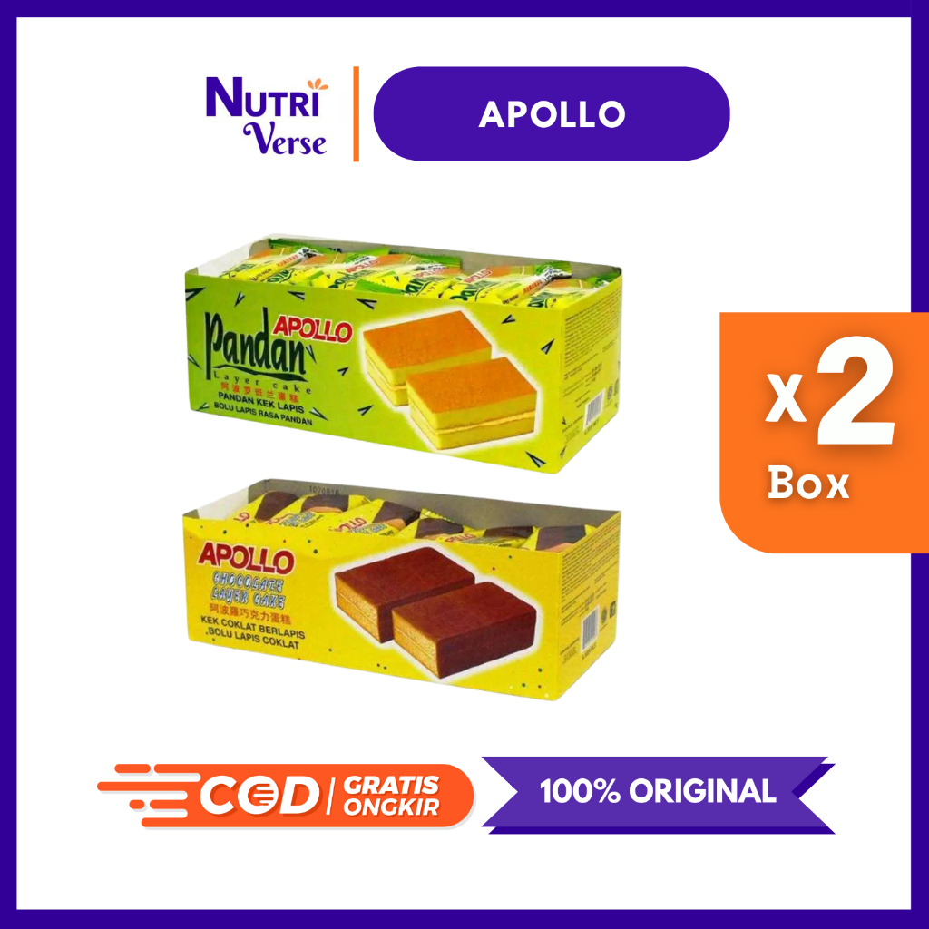 

2 Box Apollo Layer Cake 24X18Gr | Bolu Kek Lapis Isi Pandan/Coklat