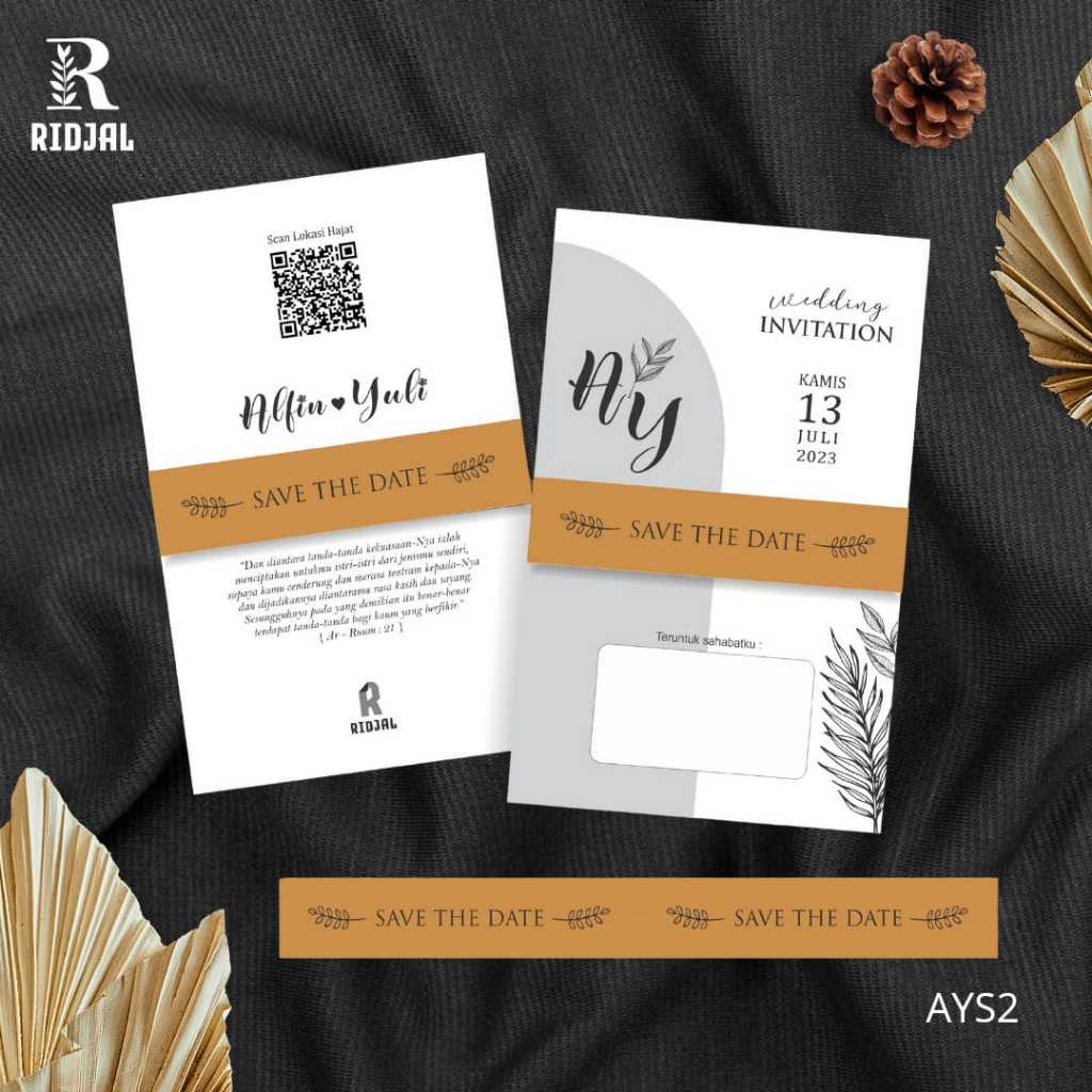 UNDANGAN PERNIKAHAN MODEL SABUK KERTAS MONOCHROME HITAM PUTIH SIMPLE AESTHETIC WEDDING INVITATION