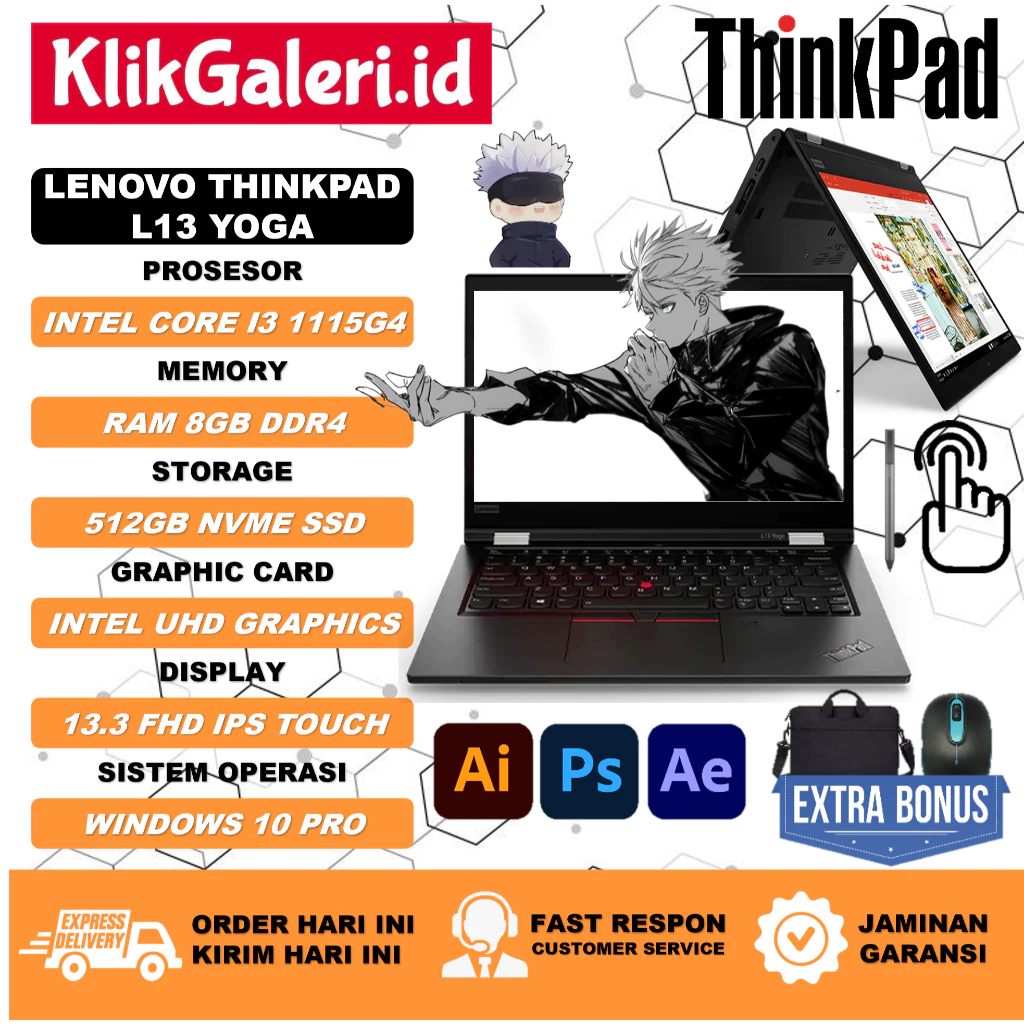 Flash Sale ⚡ Laptop 2 in 1 Lenovo Thinkpad L13 Yoga Core i3 1115G4 RAM 8GB 13.3 FHD Touchscreen